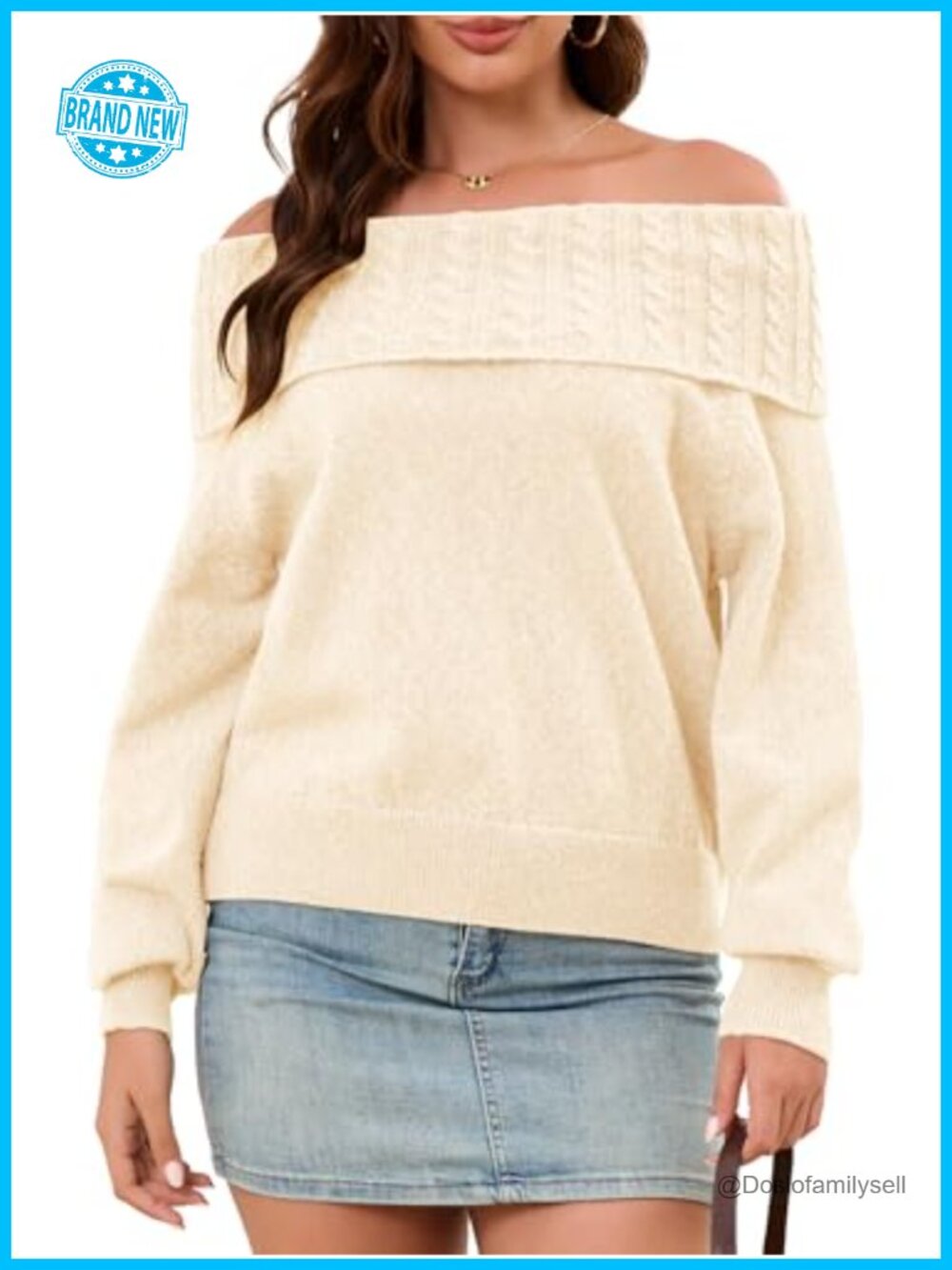 Womens Off Shoulder Sweater Batwing Sleeve Loose Knit Pullover Jumper